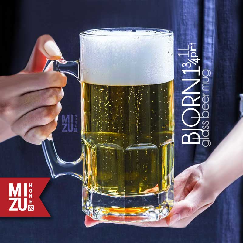 MIZU BJORN 1.75 Pint Glass Beer Mug Oktoberfest Mug Gelas Kaca Jumbo Gelas Bir Besar Gelas Mug Beer 
