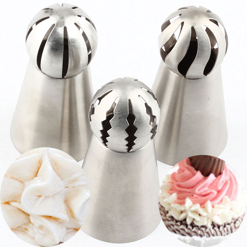 3Pcs/Set Stainless Steel Cupcake Cream Icing Sphere Shape Piping Nozzles / Flower Torch Pastry Nozzles