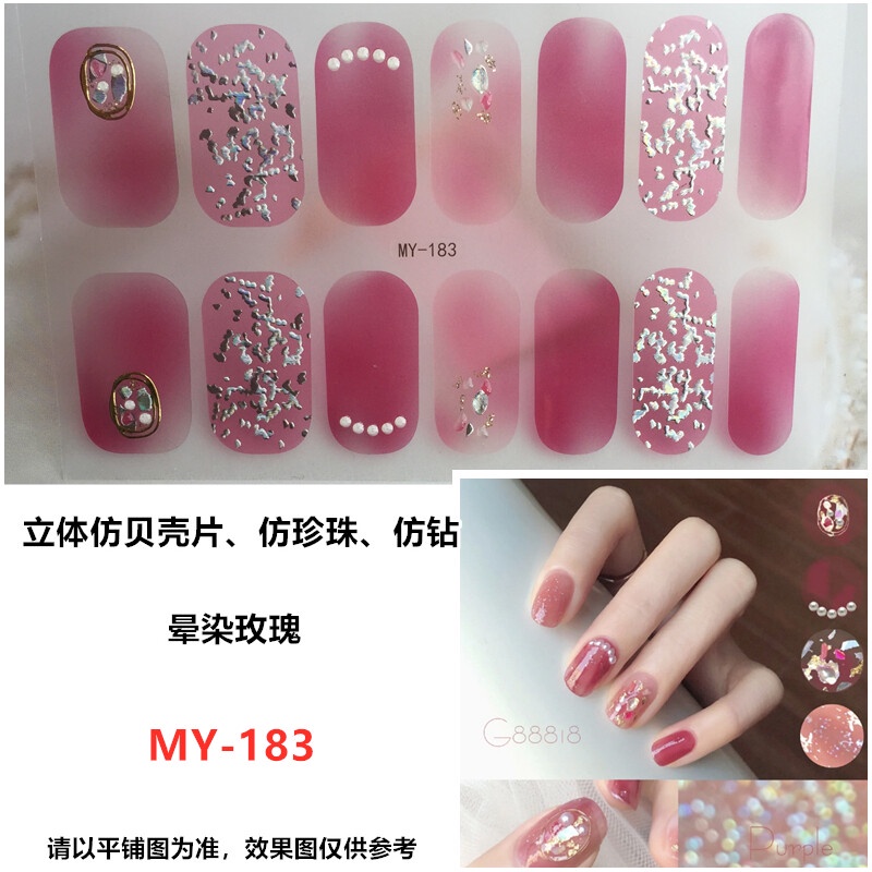 MY 14Pcs/Set Stiker Kuku 3d Desain Bermotif High End Berlian Mutiara Permata Warna-Warni Untuk Tempel Tahan Air Tahan Lama Menicure Stickers Korea Self Adhesive Fashion Sticker kuku Full Aksesoris Dapat Kupas Mudah Digunakan Dan Dilepas Anti Air Nail Art