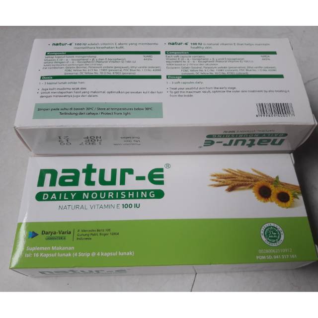 Natur-E 100 IU ijo Harga/ Bok=16 kapsul (Vitamin E memelihara kesehatan kulit)