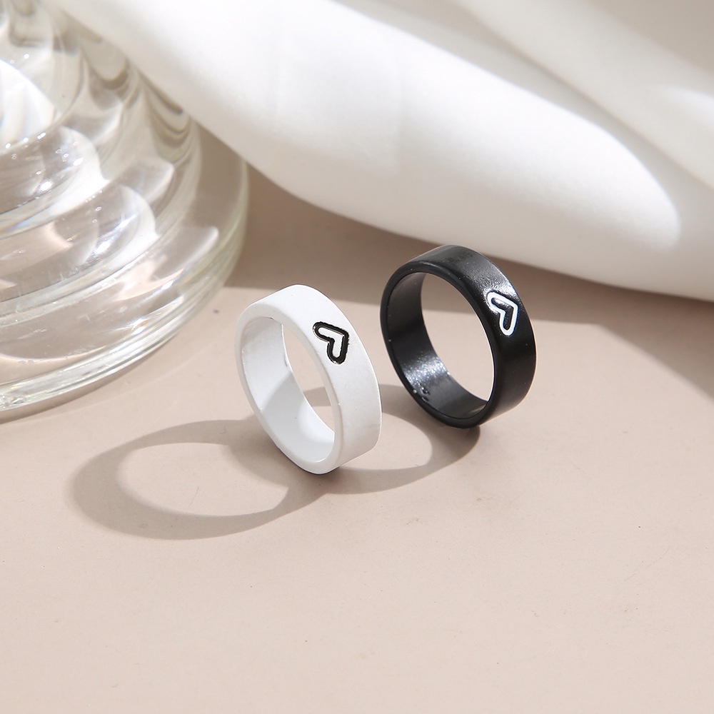 Cincin Dua Potong Warna Hitam Dan Putih Gaya Korea Untuk Pasangan