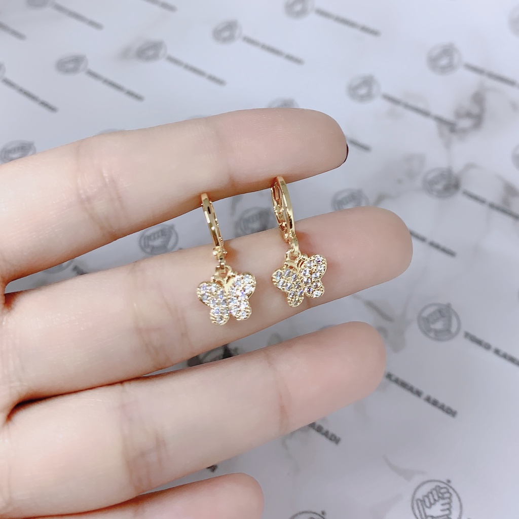 Anting Xuping Gold Perhiasan Fashion Wanita Model Tusuk Permata Bulat Merah *53