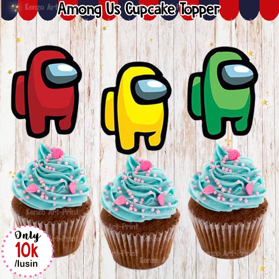 Topper Kue Among Us, Hiasan Kue Among Us, Cupcake Topper Among Us