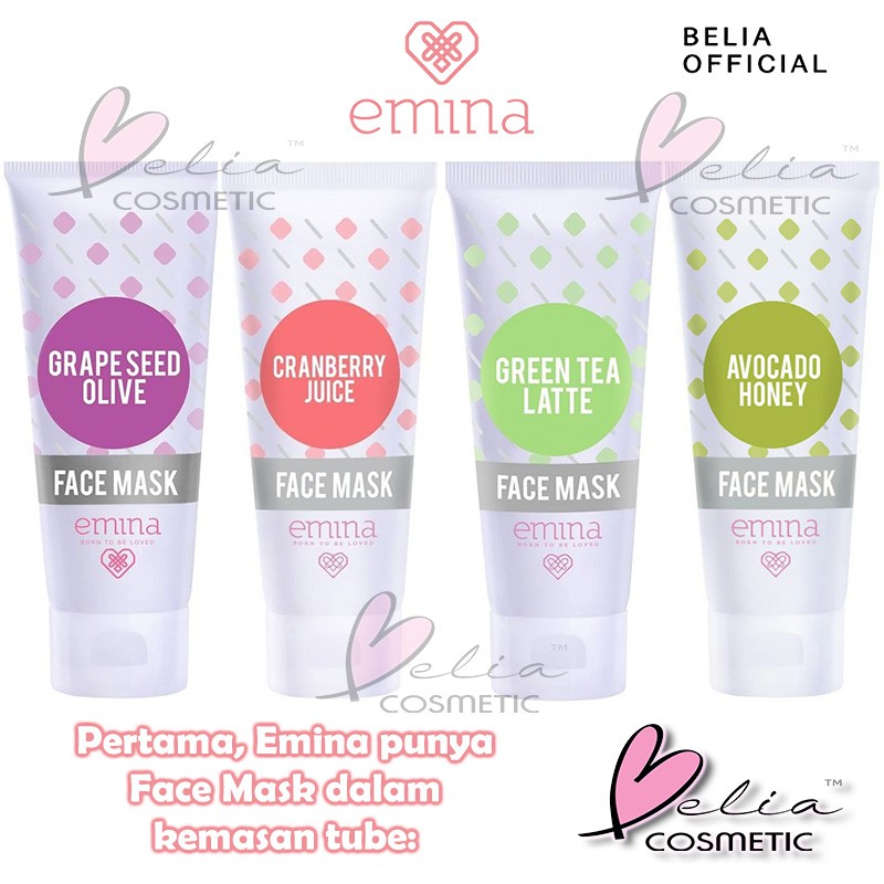 ❤ BELIA ❤ Emina Face Mask 60ml Green Tea Latte / Avocado Honey / Grape Seed Olive / Cranberry Juice