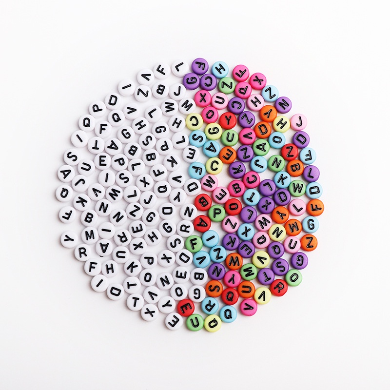 100pcs Manik-Manik Bulat Motif Huruf Warna-Warni Bahan Akrilik Ukuran 4x7mm Handmade diy