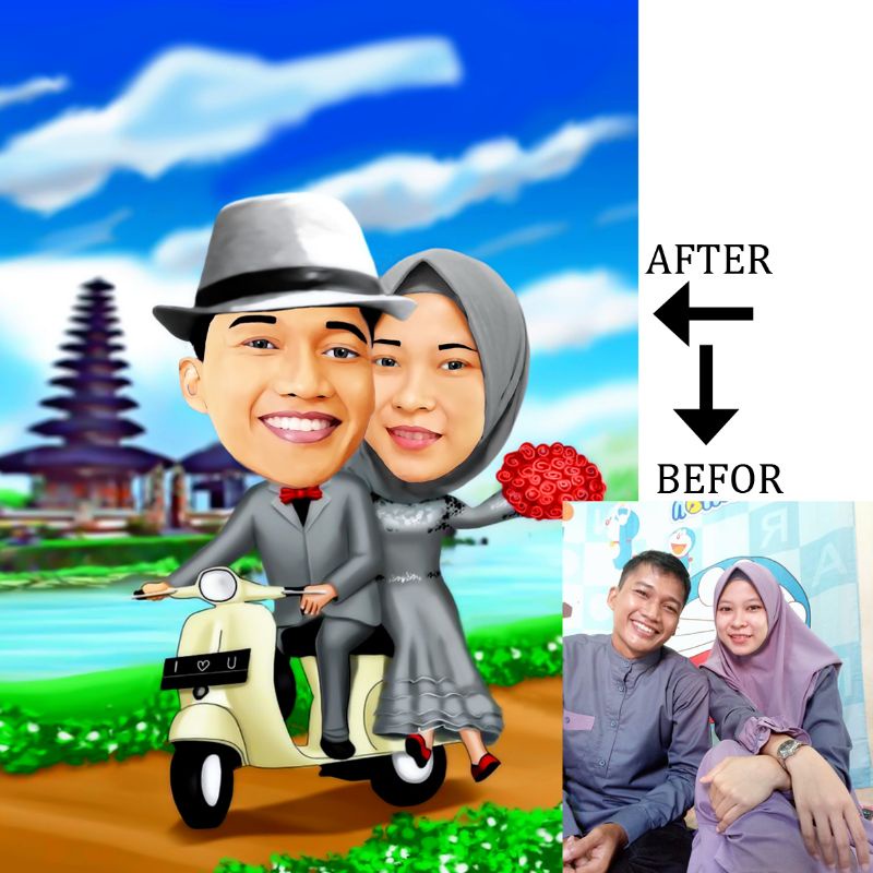 JASA EDIT KARIKATUR WAJAH /CUSTOM UNTUK PERNIKAHAN, KADO UNTUK PACAR,DAN ULANG TAHUN