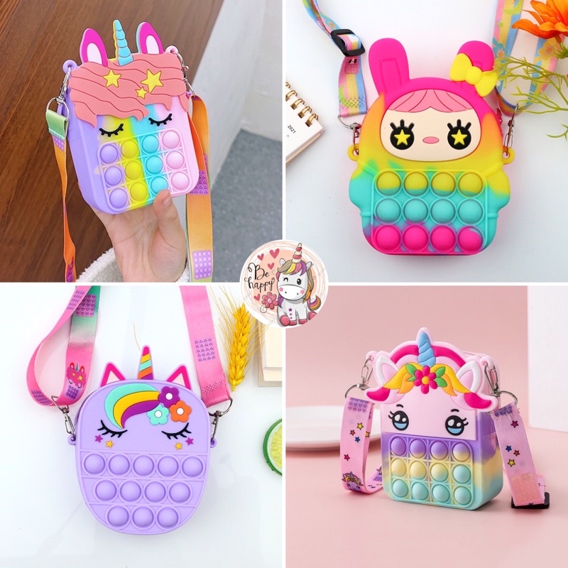 Tas Pop It Anak Unicorn / PopIt Handbag  / Tas Dompet Anak Unik Imut / mainan anak