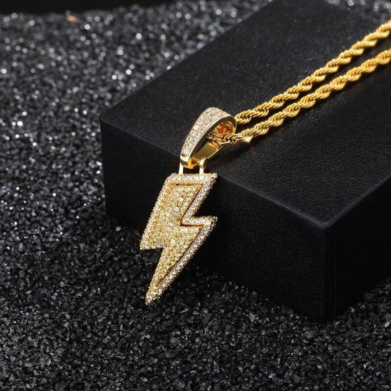 Kalung Liontin Petir Aksen Zircon Gaya Retro Hip Hop Untuk Pria