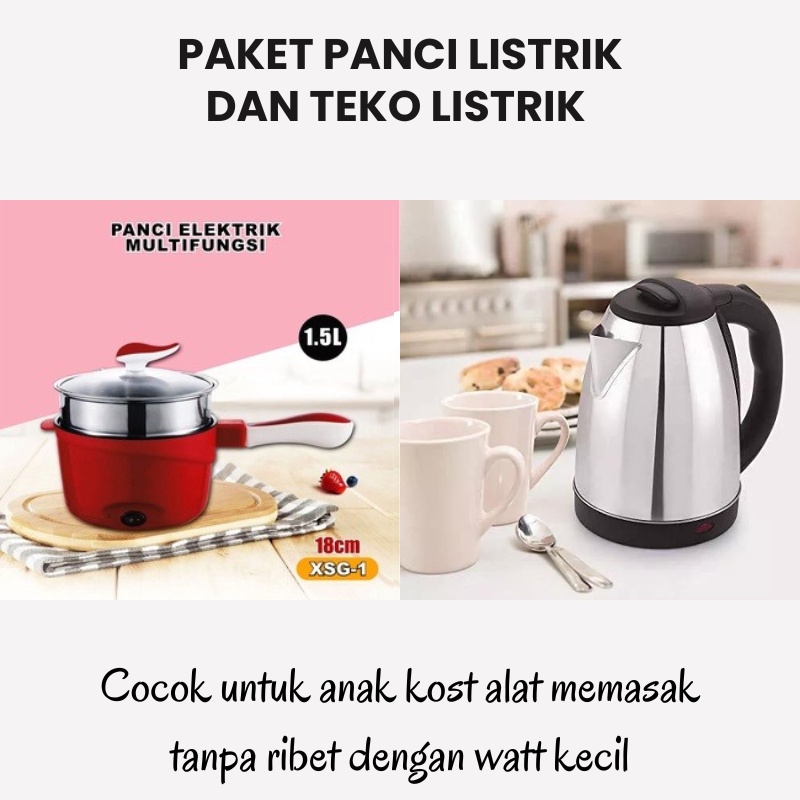 BISA COD PAKET HEMAT ANAK KOST PANCI LISTRIK DAN TEKO LISTRIK Teko listrik 1.8L pemanas air kettle electric Electric Cooking Pot Panci Listrik Portable Fry Pan TERMURAH