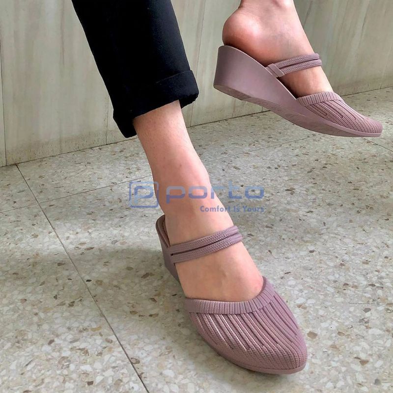 Porto Sendal selop karet Wanita.Porto lady Bat. Sendal slop Wedges Wanita.