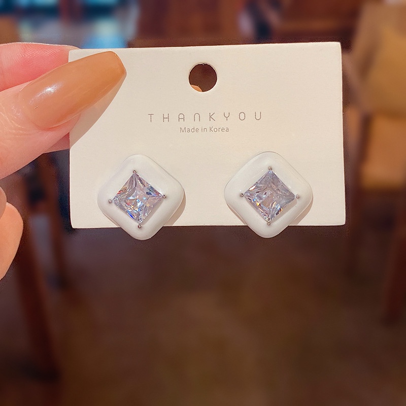 Anting Tusuk Sterling silver 925 Desain Geometri Hias Zircon Untuk Wanita