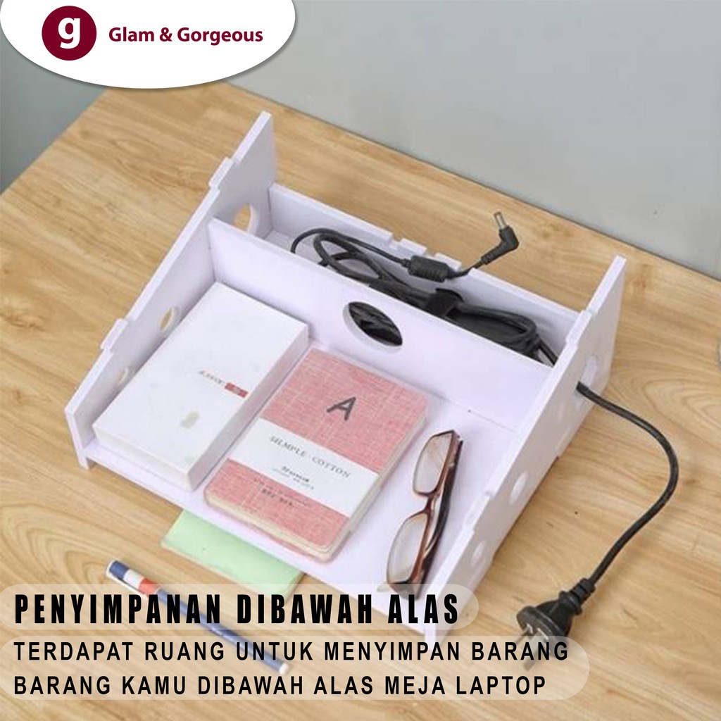 Rak Meja Laptop Portable Minimalis Tatakan Kayu WPC Anti Air - DC021