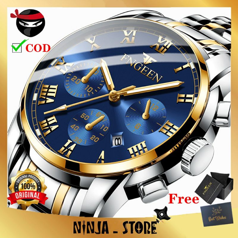 Jam Tangan Pria Anti Air Original FNGEEN 4006 Luxury Stainless Steel