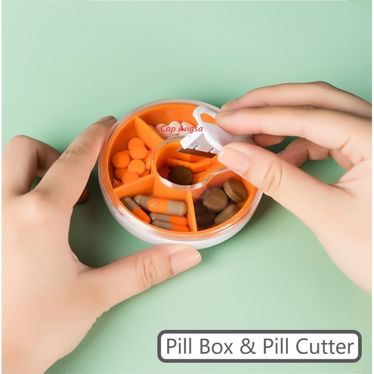 PILL CUTTER PEMOTONG BELAH ROUND PIL BOX BULAT BUNDAR KAPSUL CAPSULE TABLET 4 PARTITION SEL CELL