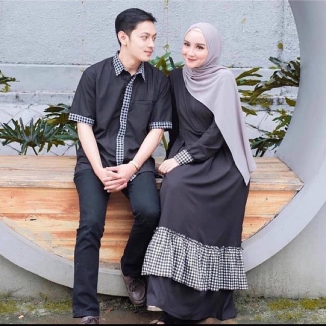 Cople pasangan Iranada - gamis kemeja couple - gamis lebaran - baju muslim - kemeja muslim