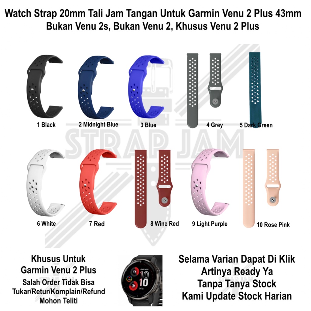 NIKE POLOS Strap Garmin Venu 2 Plus 43mm - Tali Jam Rubber Silikon 20mm Untuk Olahraga