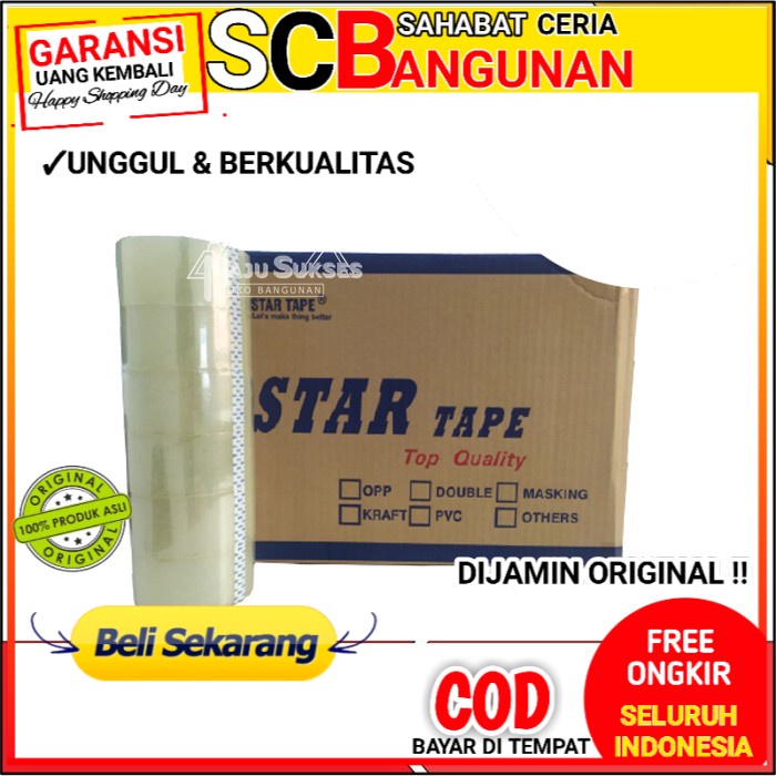 

Lakban Bening Star Tape 2 Inch 48 mm 90 Yard 82 Meter PER DUS SCB