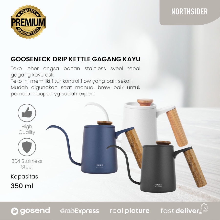 GOOSENECK KETTLE 350ML &amp; 600ml WOODEN HANDLE TEKO KOPI LEHER ANGSA