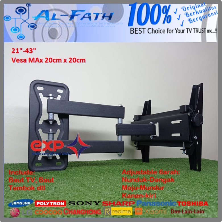 Bracket TV AQUA 14 s/d 43 inch 6 ARAH FULL BESI SUPER KOKOH GARANSI 100% ORI