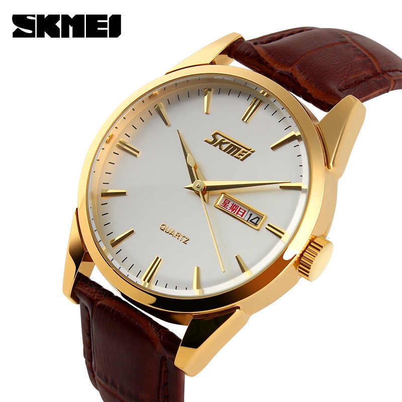 Jam Tangan Pria SKMEI 9073 Analog Day Date Leather tahan air 3 atm