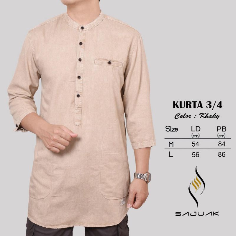 KURTA SAJUAK JEANS PRIA LENGAN 3/4/KURTA JEANS LENGAN SEPARO/PAKAIAN MUSLIM PRIA/KURTA KOKO JEANS PR