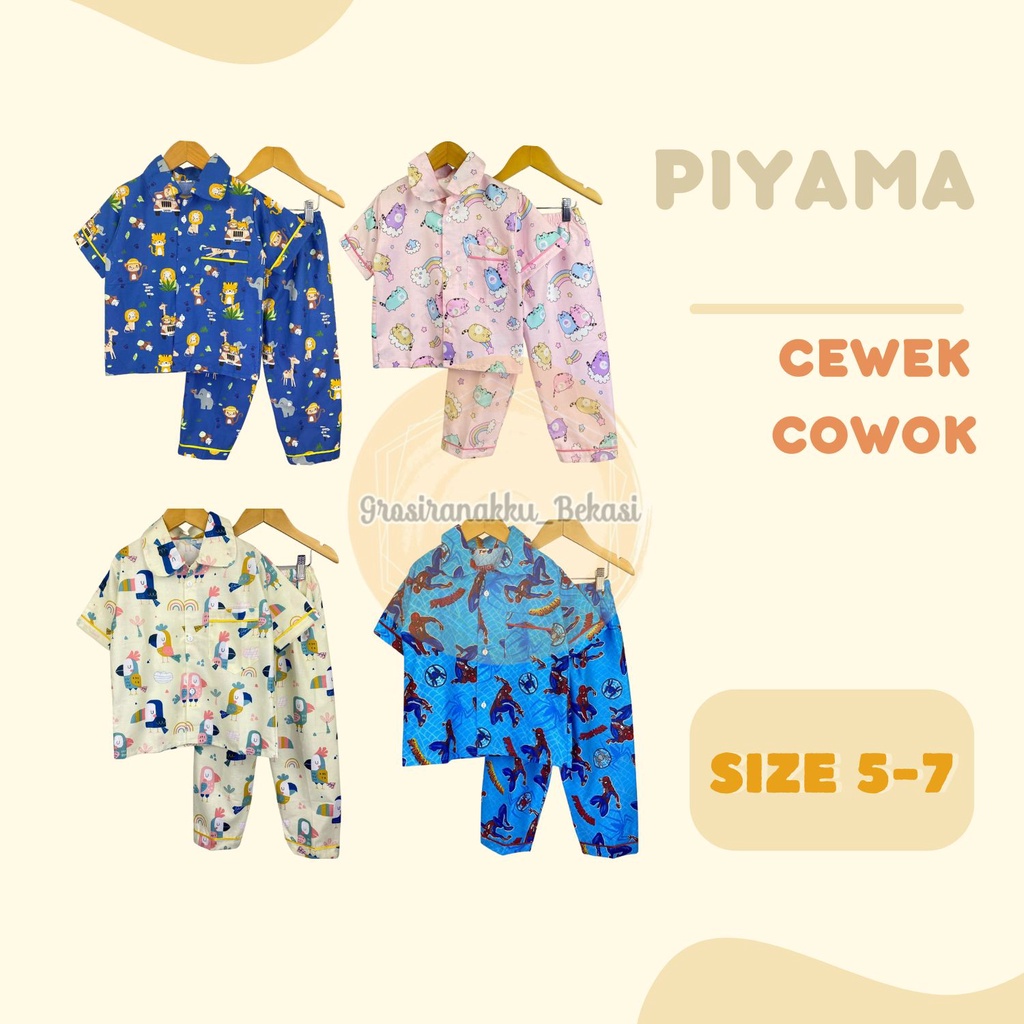 Piyama Anak Lengan Pendek Size 5-7Thn Mix motif