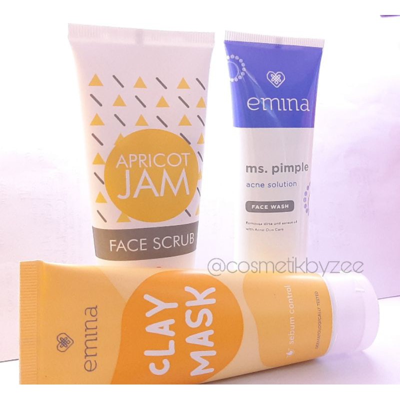 Emina Paket Skin care | Clay mask + Ms. Pimple Face Wash + Apricot Face Scrub