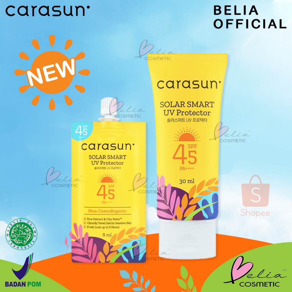 ❤ BELIA ❤ CARASUN Solar Smart UV Protector Sunscreen SPF 45 PA++++ (✔BPOM) 8ml | 30ml | 70ml