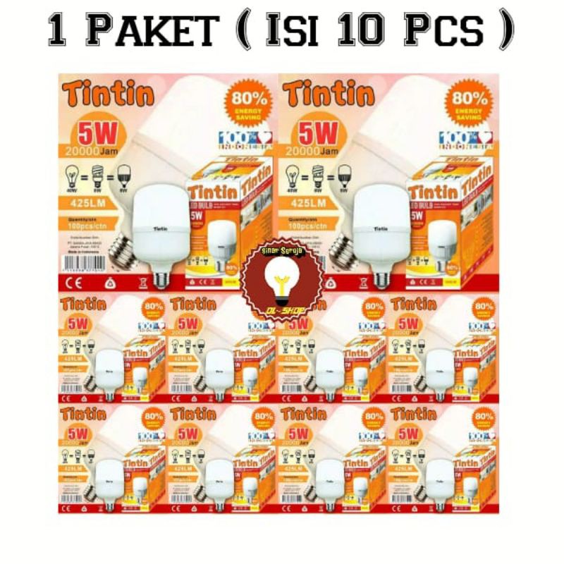Bohlam Lampu LED Tintin 5 Watt Paket 10 Pcs Murah