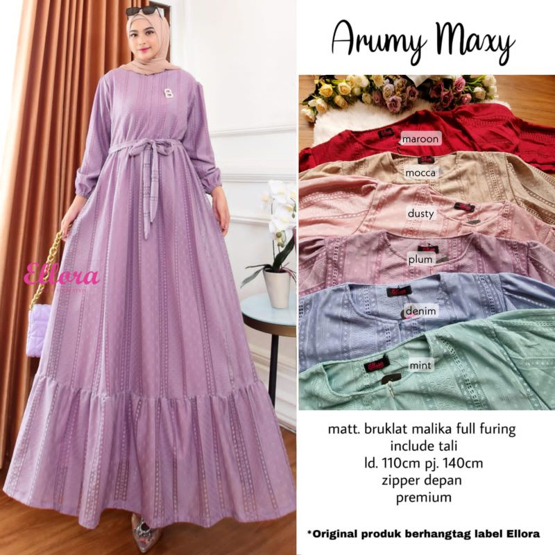 Arumy Maxy Matt Brukat Malika Full Furing Gamis Maxy Wanita Dress Wanita Gamis Premium Gamis Brukat 