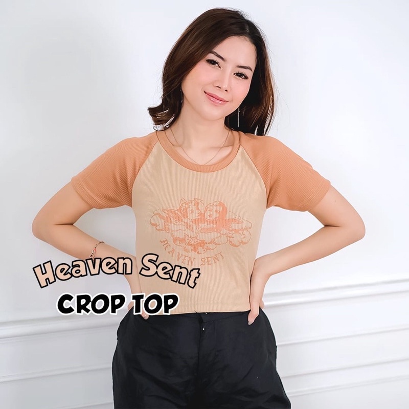 BEFAST - ZGW OOTD Kaos GIYA / Crop Top Heaven Sent (LD88 , P40) / Kaos Crop Heaven / Pakaian Wanita Keluaran Terbaru / Kaos Crop Motif / Crop Top Lengan Pendek / Termurah / Outfit Selebgram Trendy