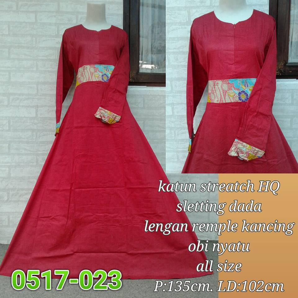 Gamis Katun streatch merah polos