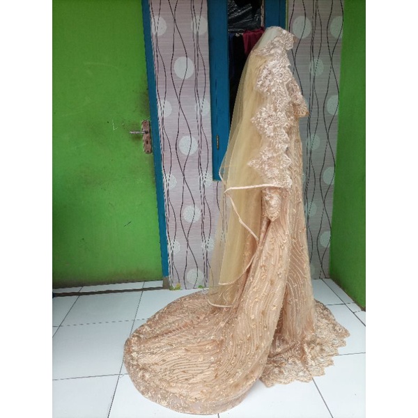 Gaun pengantin Syar'i bisa request ukuran dan Warna / Full Brukat / Full set / Jumbo atau Small / termasuk Aksesoris