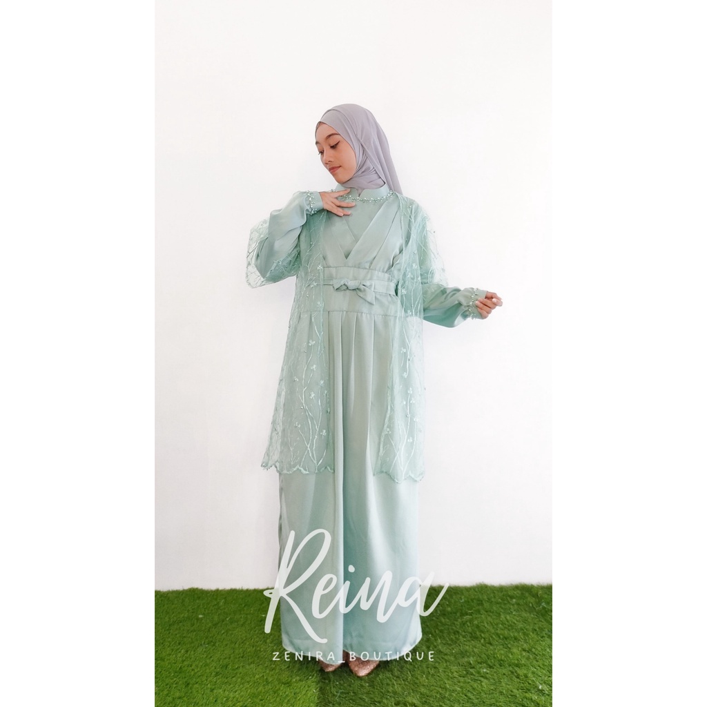 REINA GAUN pesta inner bergaya jepang dan outer mewah full tulle bordir / baju kondangan / prewedding / bisa couple / wisuda / lamaran / gamis remaja