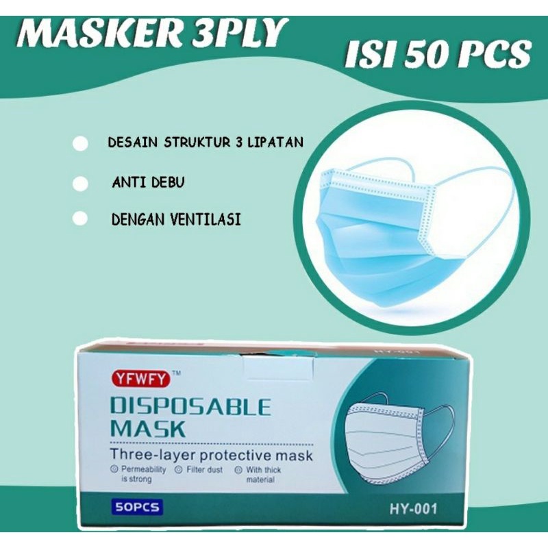 Disposable mask , Masker 3ply isi 50 pcs sekali pakai