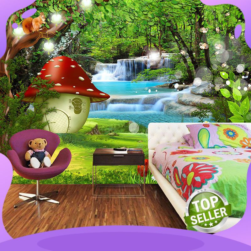 High Quality Kustom 3d Foto Wallpaper Untuk Kamar Anak Kartun Kamar Anak Hutan Hijau Dekorasi Mural