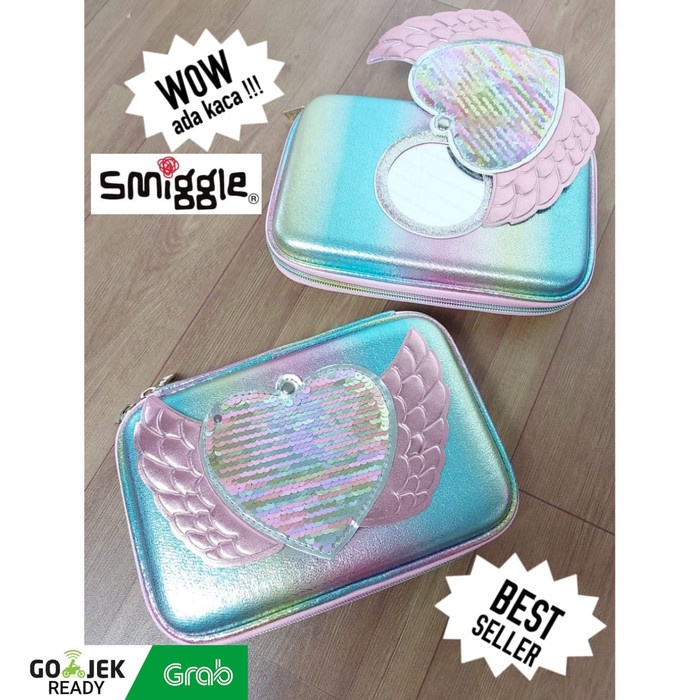 

Tempat kotak kostak pensil model SMIGGLE hologram sequin cermin LOVE promo