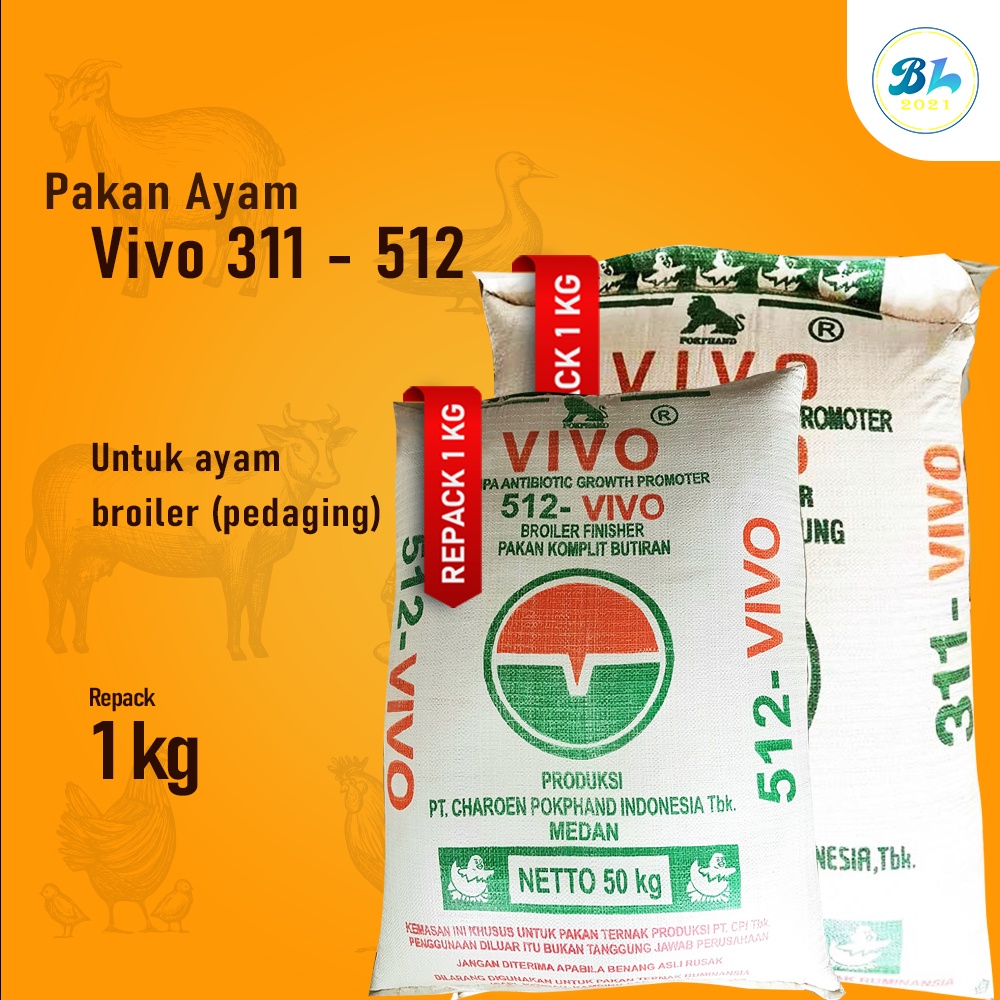 Pakan Ayam Broiler Pedaging Vivo 311 Vivo 512 Kemasan Repack 1 Kg