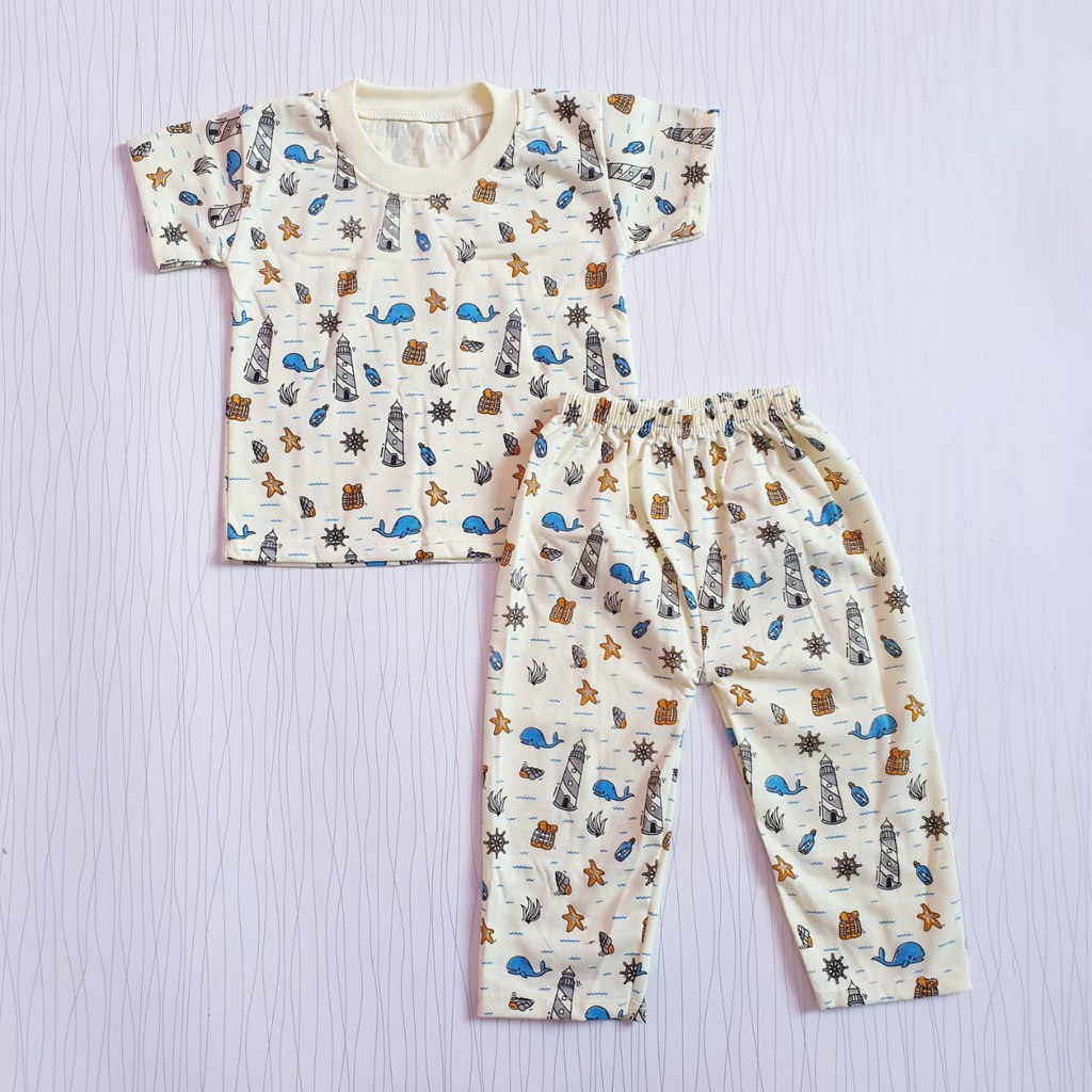 setelan pakaian anak laki laki  cowo bahan katun usia 0-12 bulan