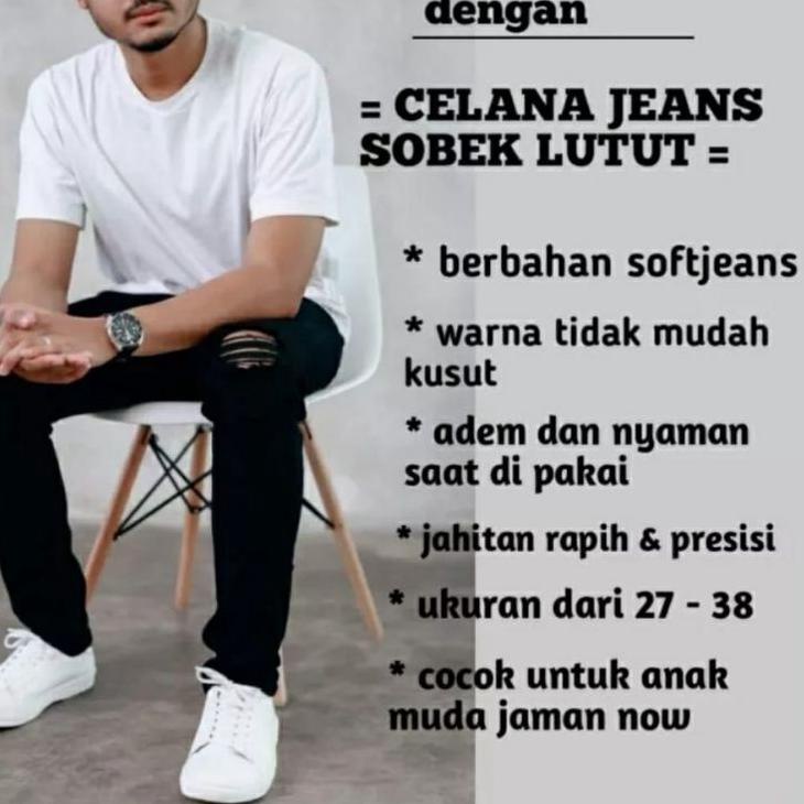 Terbaru.. Celana jeans pria panjang sobek lutut jenas ripped pria celana levis robek pria murah mela