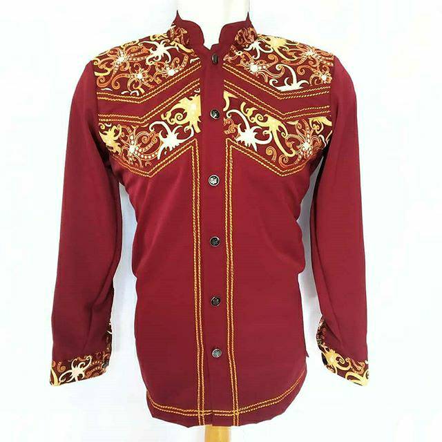 Busana muslim pria koko batik warna marun jiharkah fashion