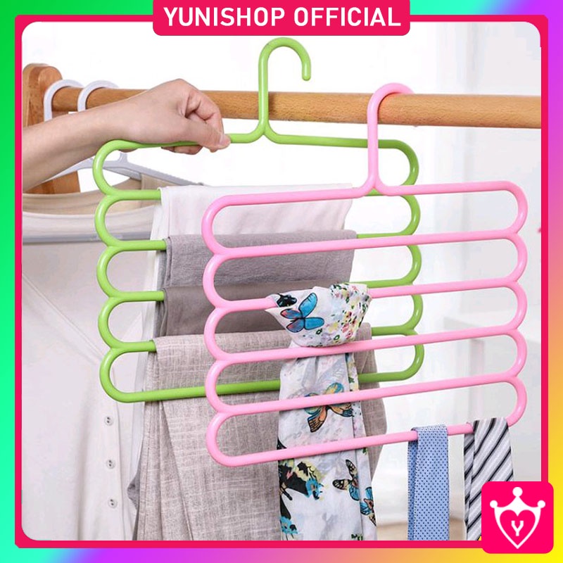 Hanger Jilbab 5 Susun / Hanger Gantungan Baju Pakaian Handuk  Magic Hanger Import 5 In 1 / Hanger Multifungsi / TV-45