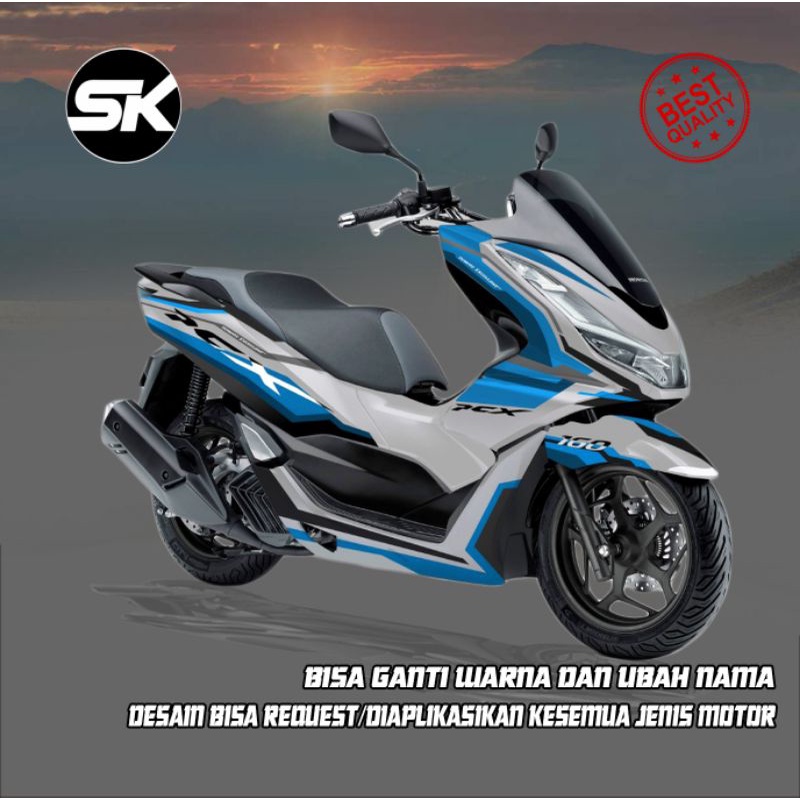 sticker decal full body Honda PCX putih biru