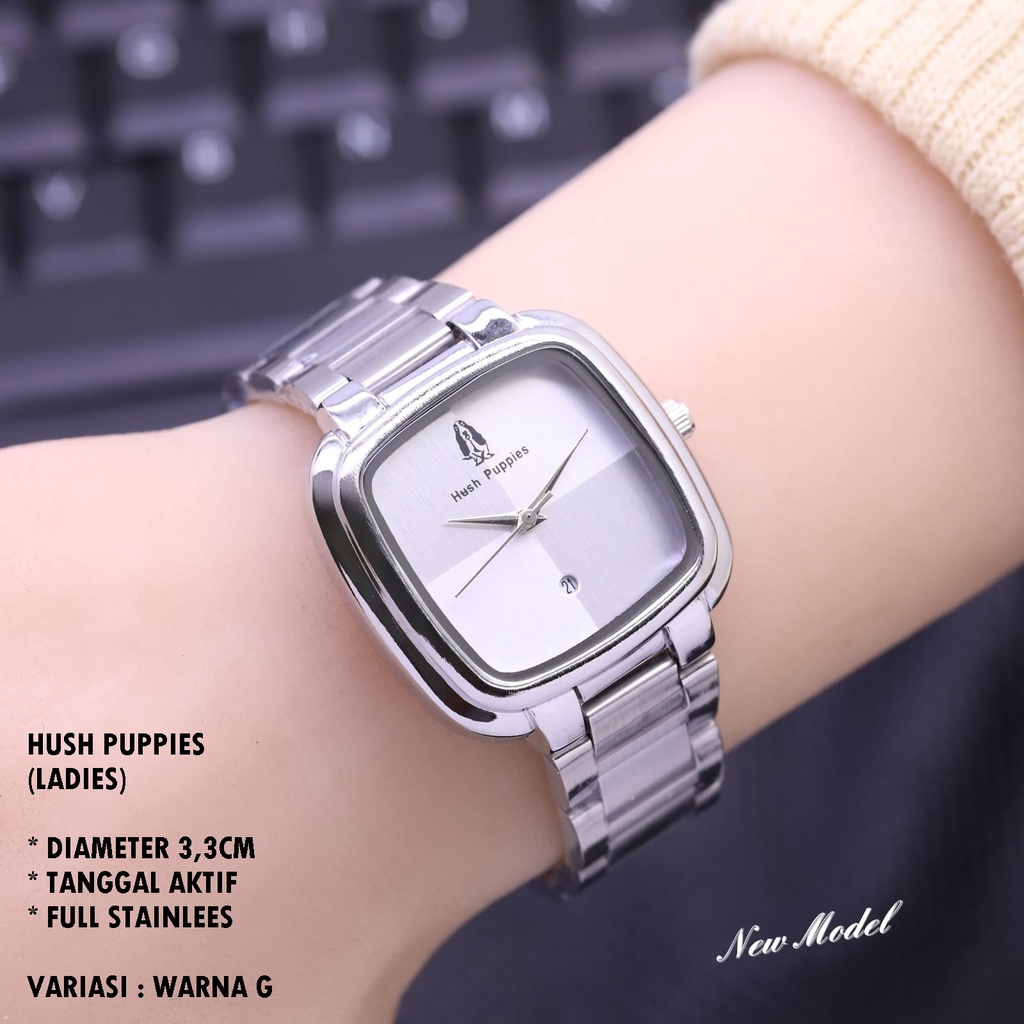 (BISA COD) JAM TANGAN WANITA HUSH PUPPIES H-006 RANTAI BODY SEGI TANGGAL AKTIF