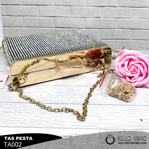 Tas Pesta Clutches Luxe Gold Full gems TA002