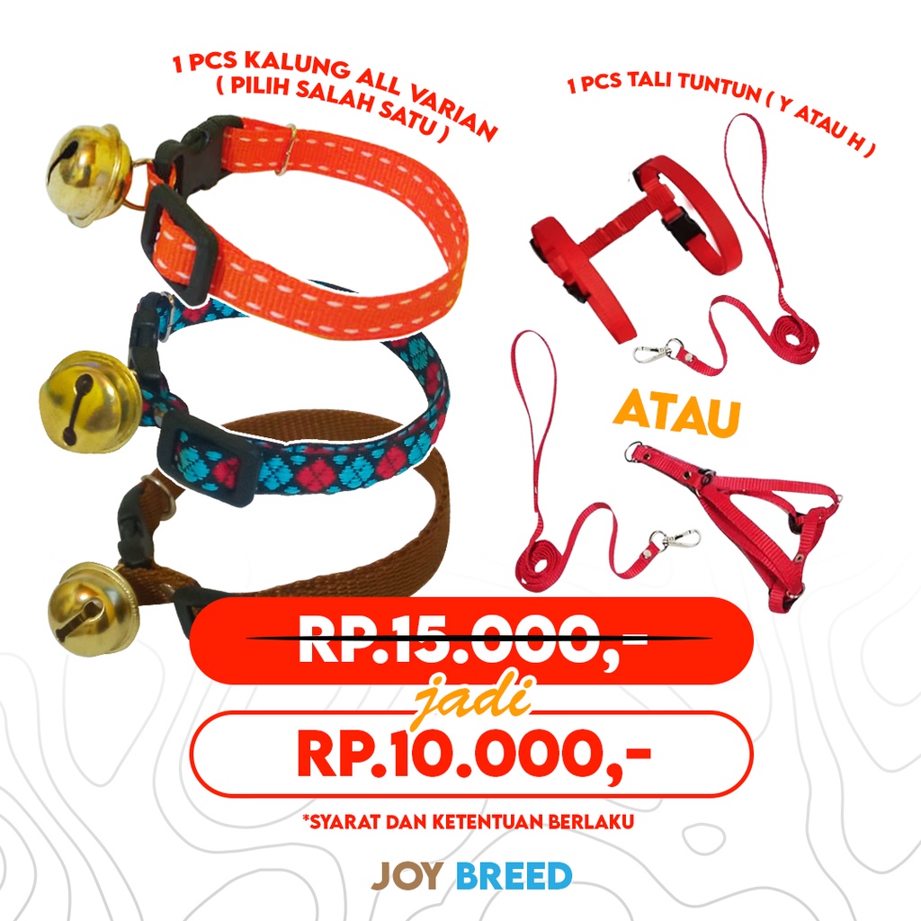 PAKET KALUNG KUCING MOTIF ATAU KULIT DAN TALI TUNTUN HAIRNESS MURAH