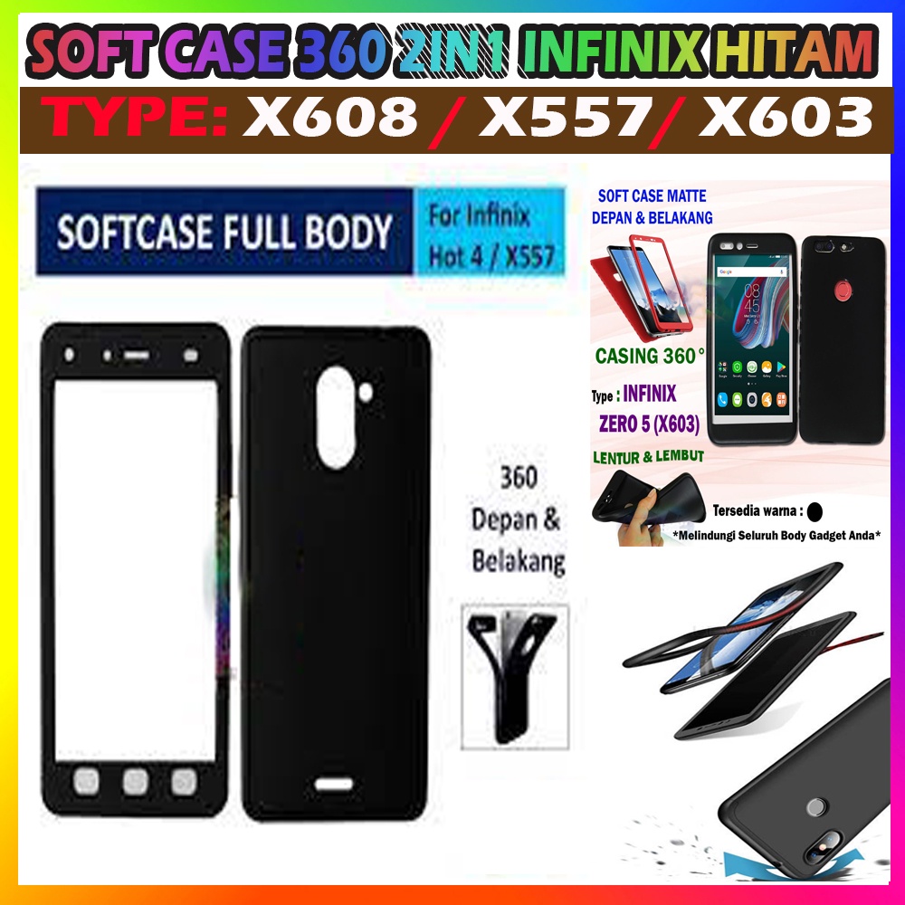 Casing Soft Case 360 2in1 Vivo V15 Pro / Infinix X571 / Infinix Note 4 Pro / Vivo V9 / Vivo Y85 Kasing Baby Skin Silikon Kesing Case Cilicone Softcase FullBody Depan Belakang Warna - Hitam