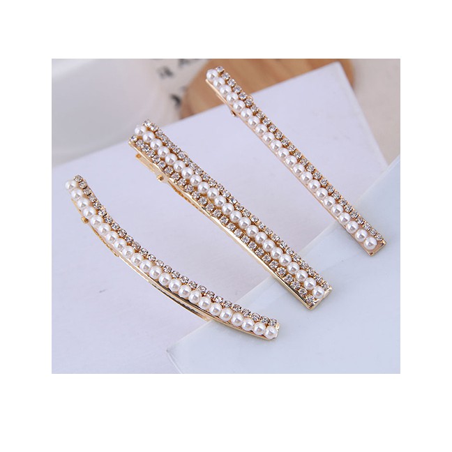 LRC Jepit Rambut Fashion Gold Metal Flash Diamond Pearl Hair Clip A58528