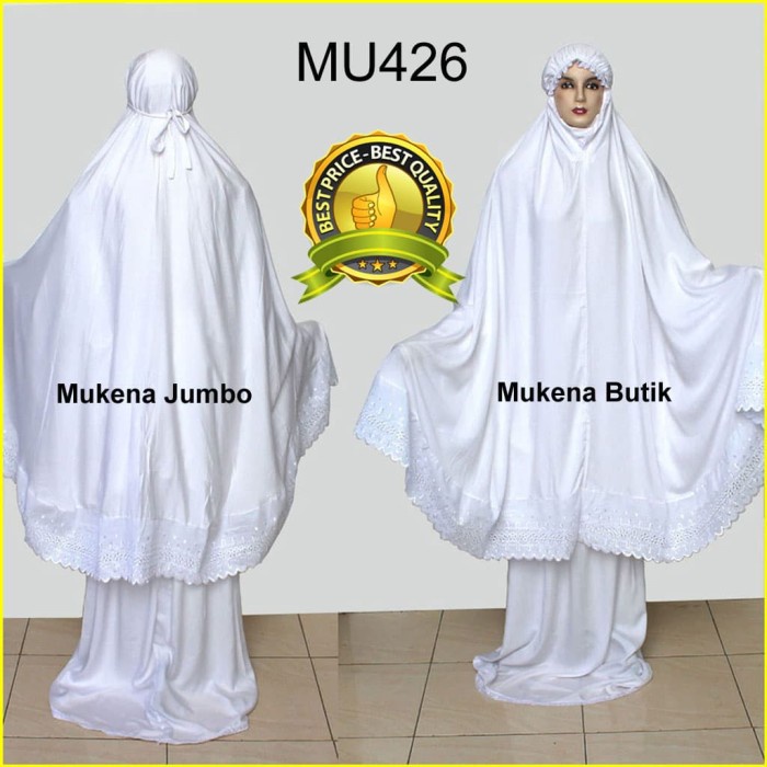 MUKENA- MUKENA JUMBO PUTIH POLOS RENDA TEMPEL BAHAN RAYON SUPER - MU426 -MUKENA.