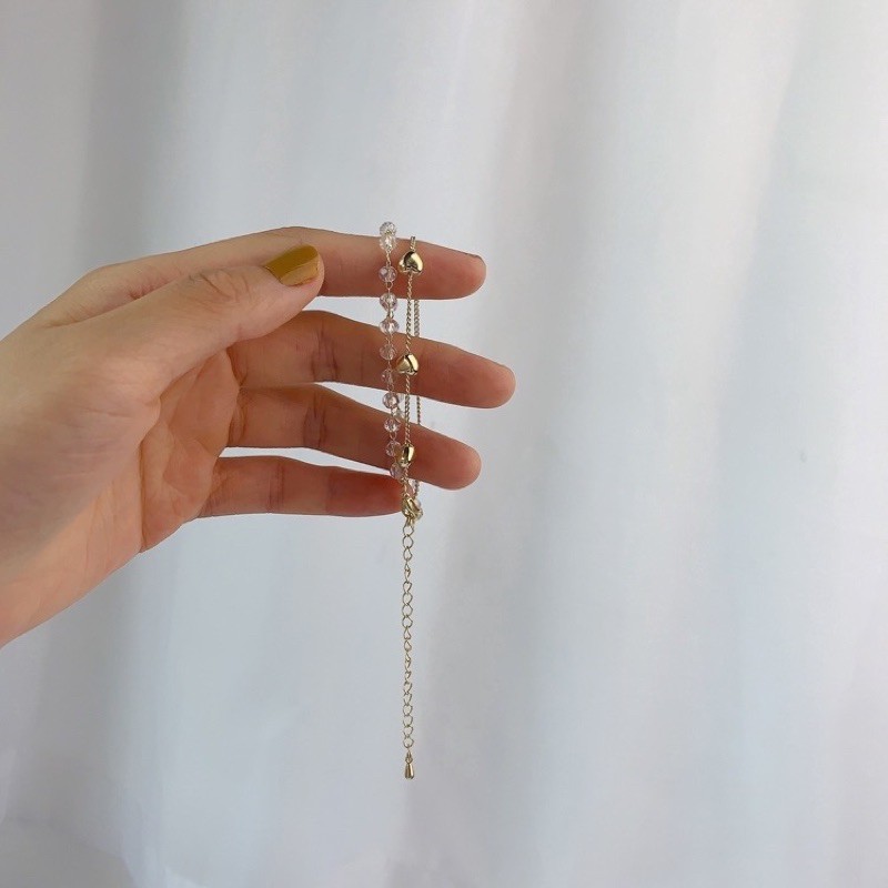 Ark.co - Milova chain &amp; crystal double bracelet love &amp; flower rosegold gold gelang kristal bunga hati elegan